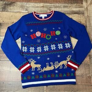 Jolly Sweaters | Blue HOHOHO Holiday Drunk Reindeer Ugly Christmas Sweater Sz S